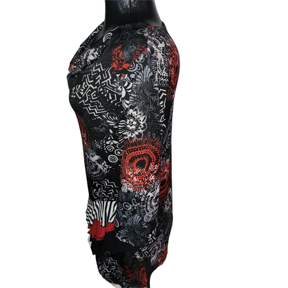 Le Grenier Black and Red Draped Neckline Top With Cropped Sleeves L - Picture 5 of 7